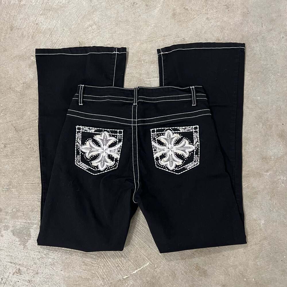 Vintage Y2K VIP Jeans Black Embroidered Flare Bootcut Jeans Women’s 9/10